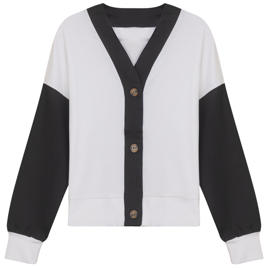 Denim Combo Cardigan White Black Denim