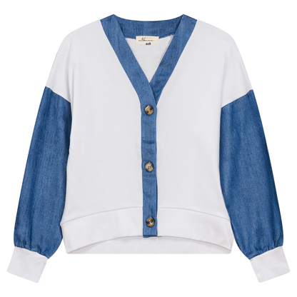 Denim Combo Cardigan White