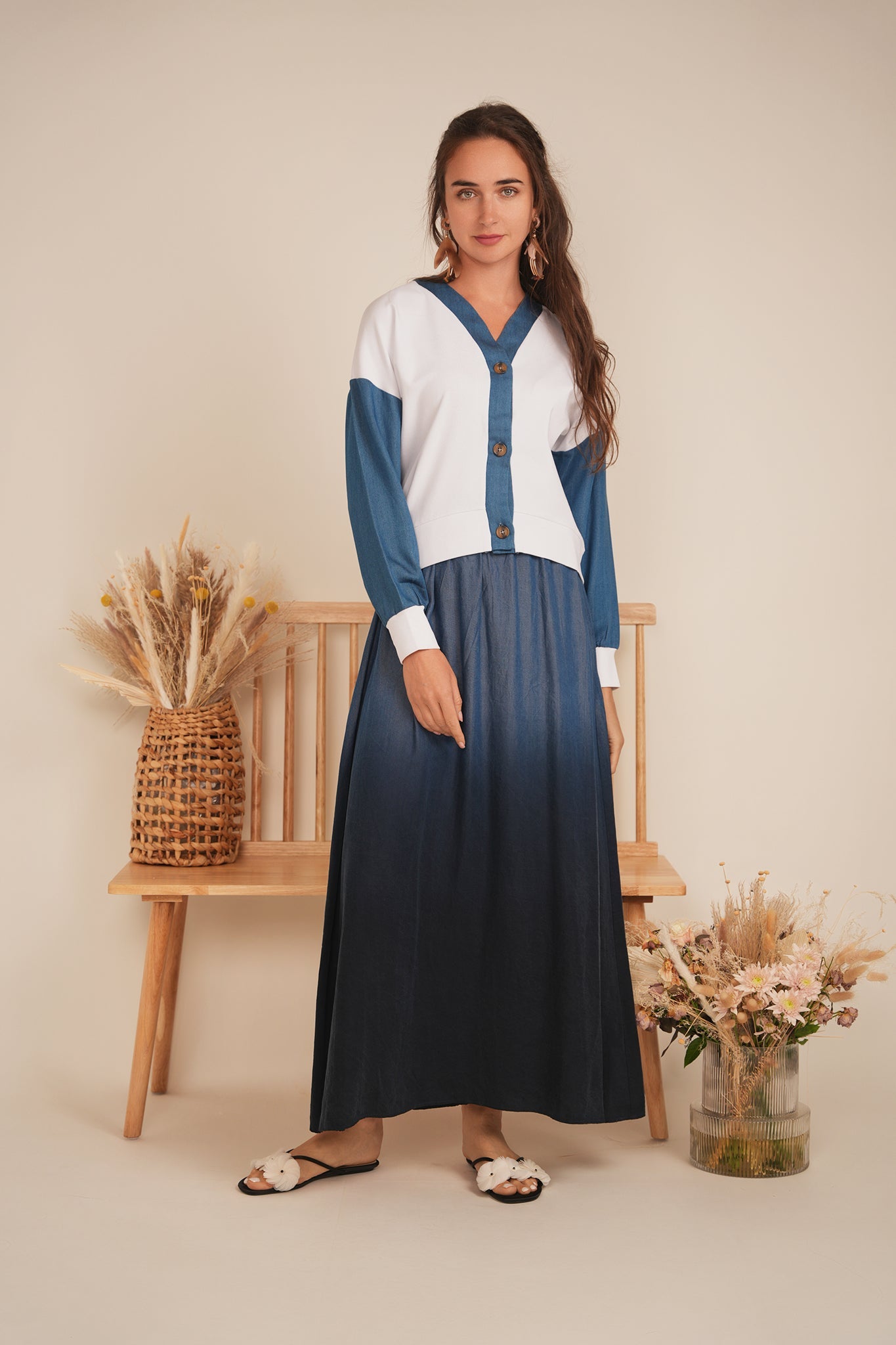 Denim Combo Cardigan