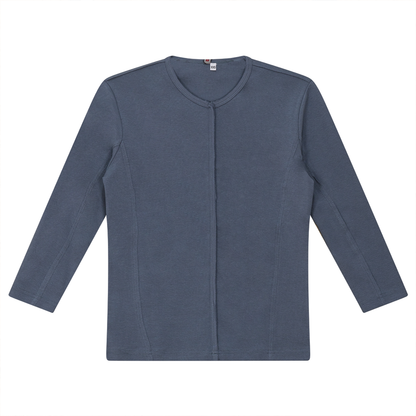 Raw Edge V Neck Top Luggage Blue