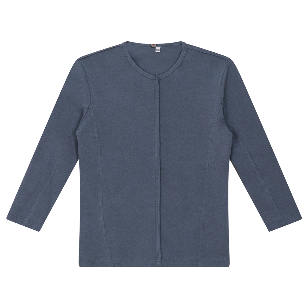 Raw Edge V Neck Top Luggage Blue