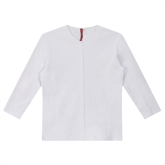 Raw Edge V Neck Top White