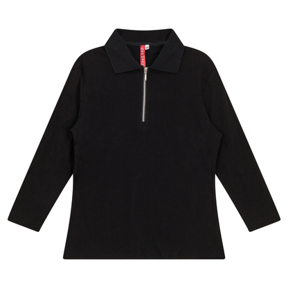 Zip Henley Collar Top Black