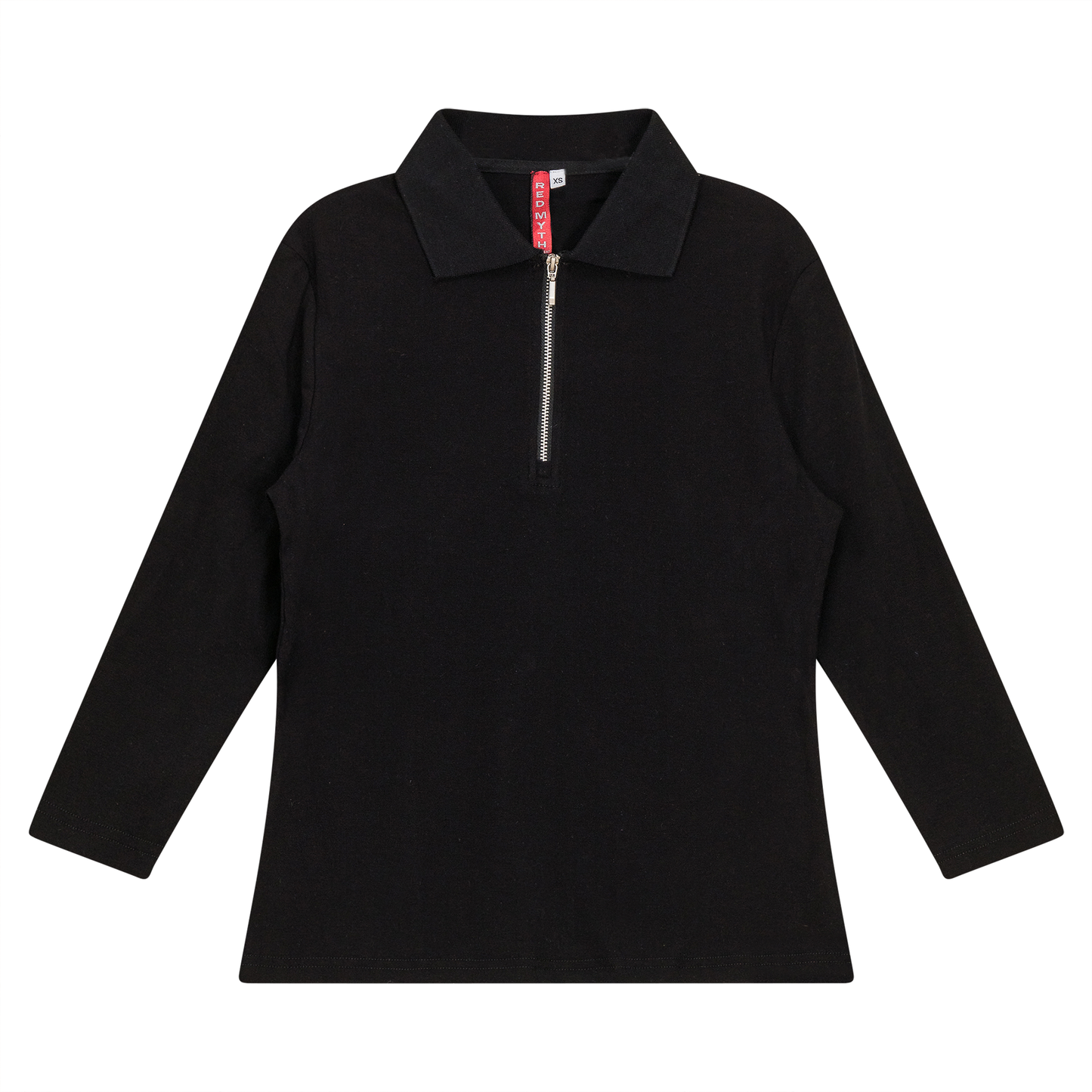 Zip Henley Collar Top Black
