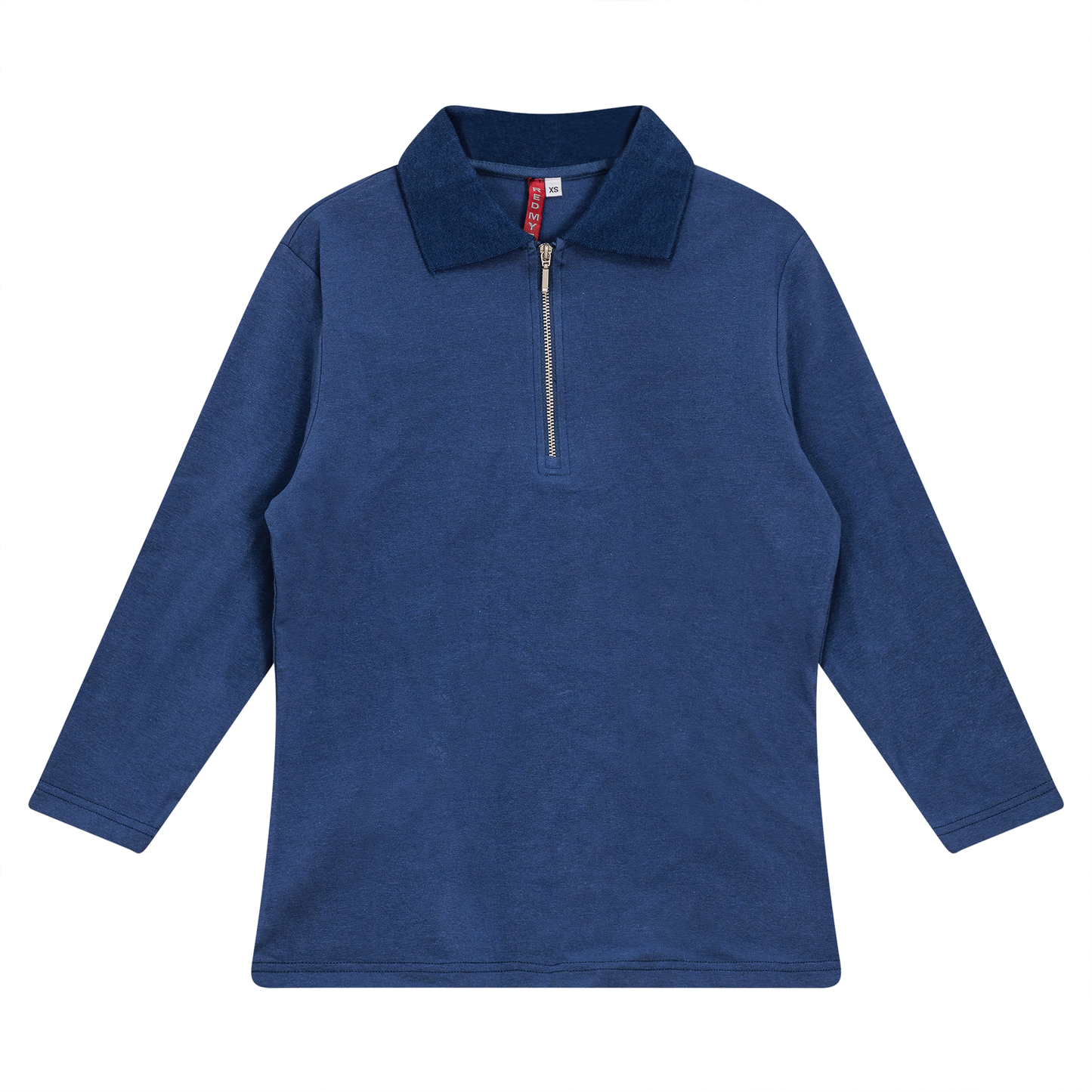 Zip Henley Collar Top Denim