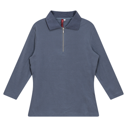 Zip Henley Collar Top Luggage Blue