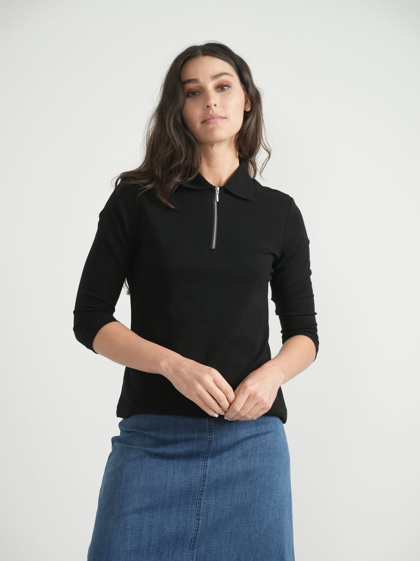 Zip Henley Collar Top