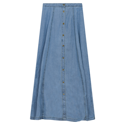 Woven Denim Maxi Skirt Light Denim