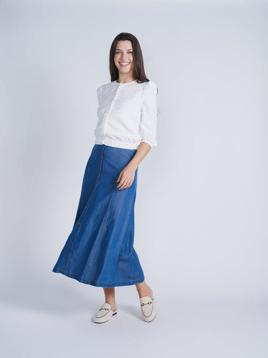 Woven Denim Maxi Skirt
