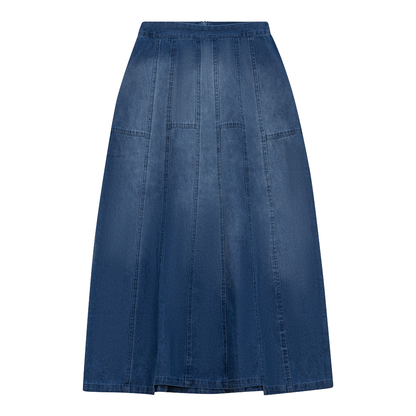Denim Long Flare Skirt Dark Denim Wash