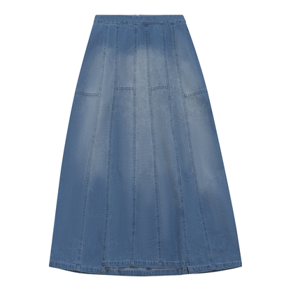 Denim Long Flare Skirt Denim Wash