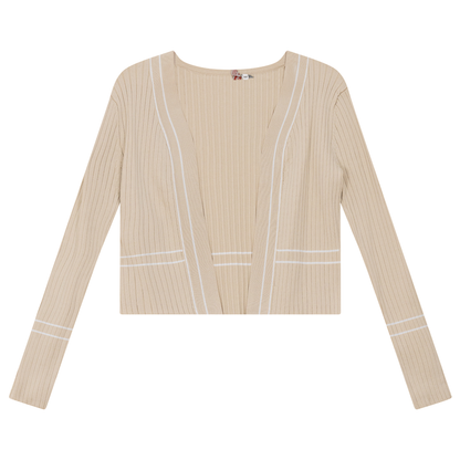 Rib Knit Crop Cardigan Dark Almond