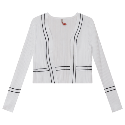 Rib Knit Crop Cardigan White