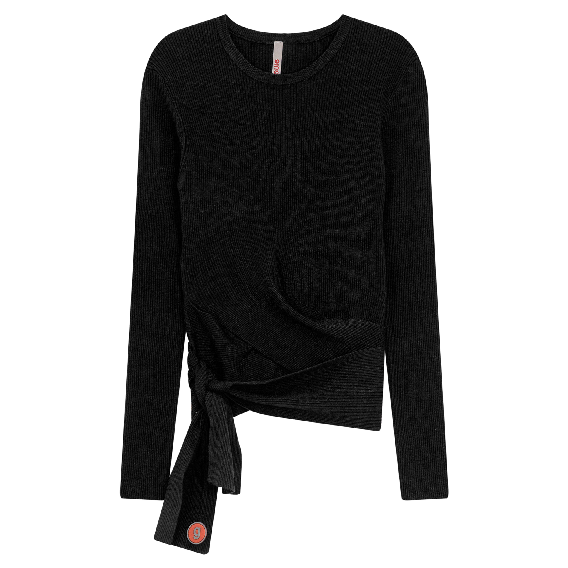 Rib Knit Wrap Top Black