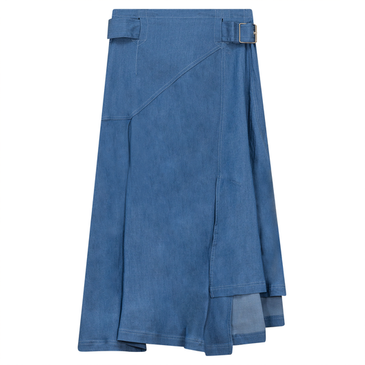 Skirt with Belt Buckle Denim Wash