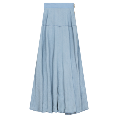 Woven Denim Flare Skirt Light Denim