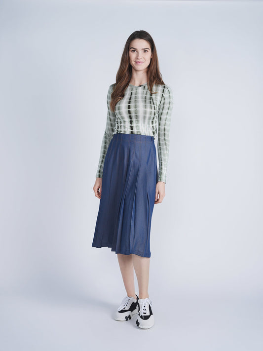 Woven Denim Flare Skirt