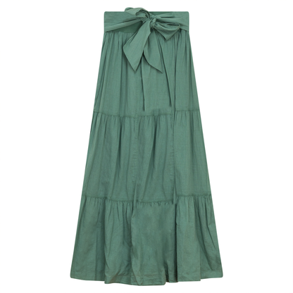 Woven Tiered Skirt with Belt Mint
