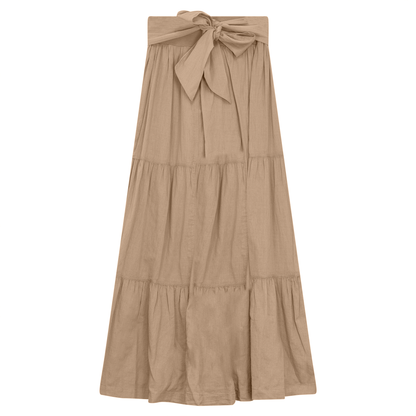 Woven Tiered Skirt with Belt New Stone