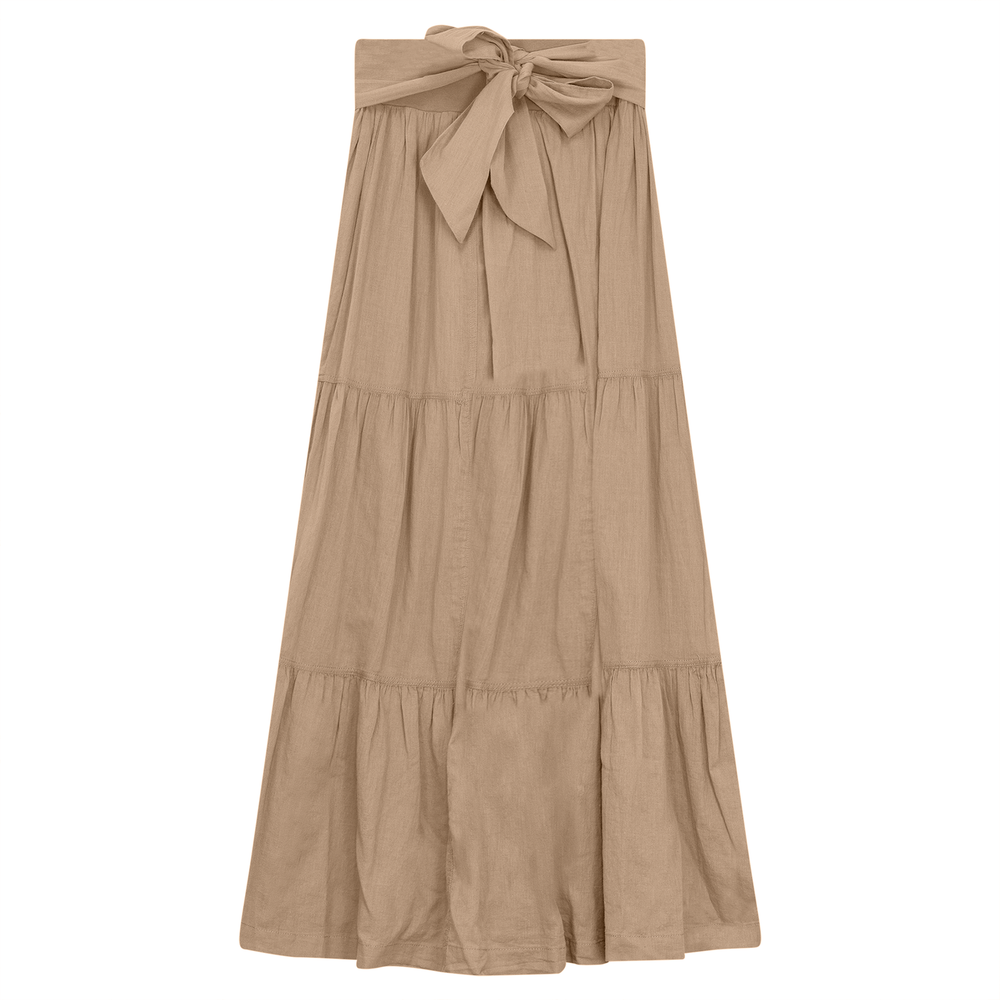 Woven Tiered Skirt with Belt New Stone