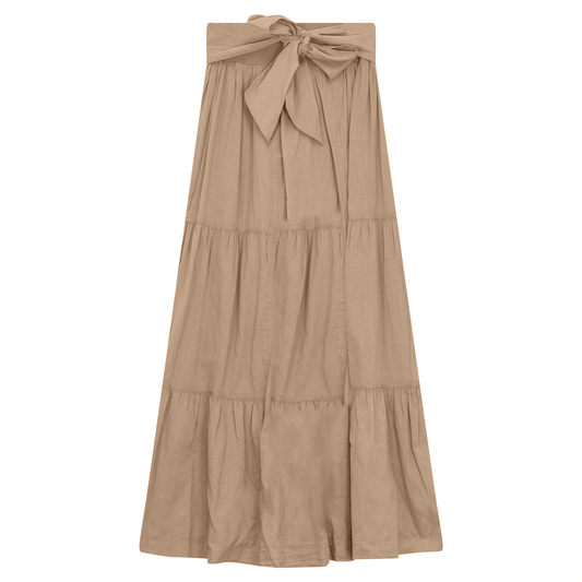 Woven Tiered Skirt with Belt New Stone