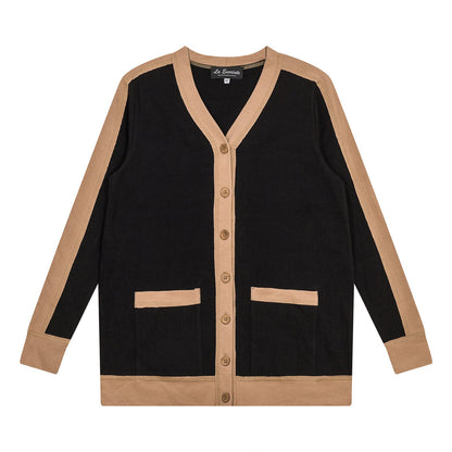 Maternity Ribbed Contrast Cardigan Black Dark Beige