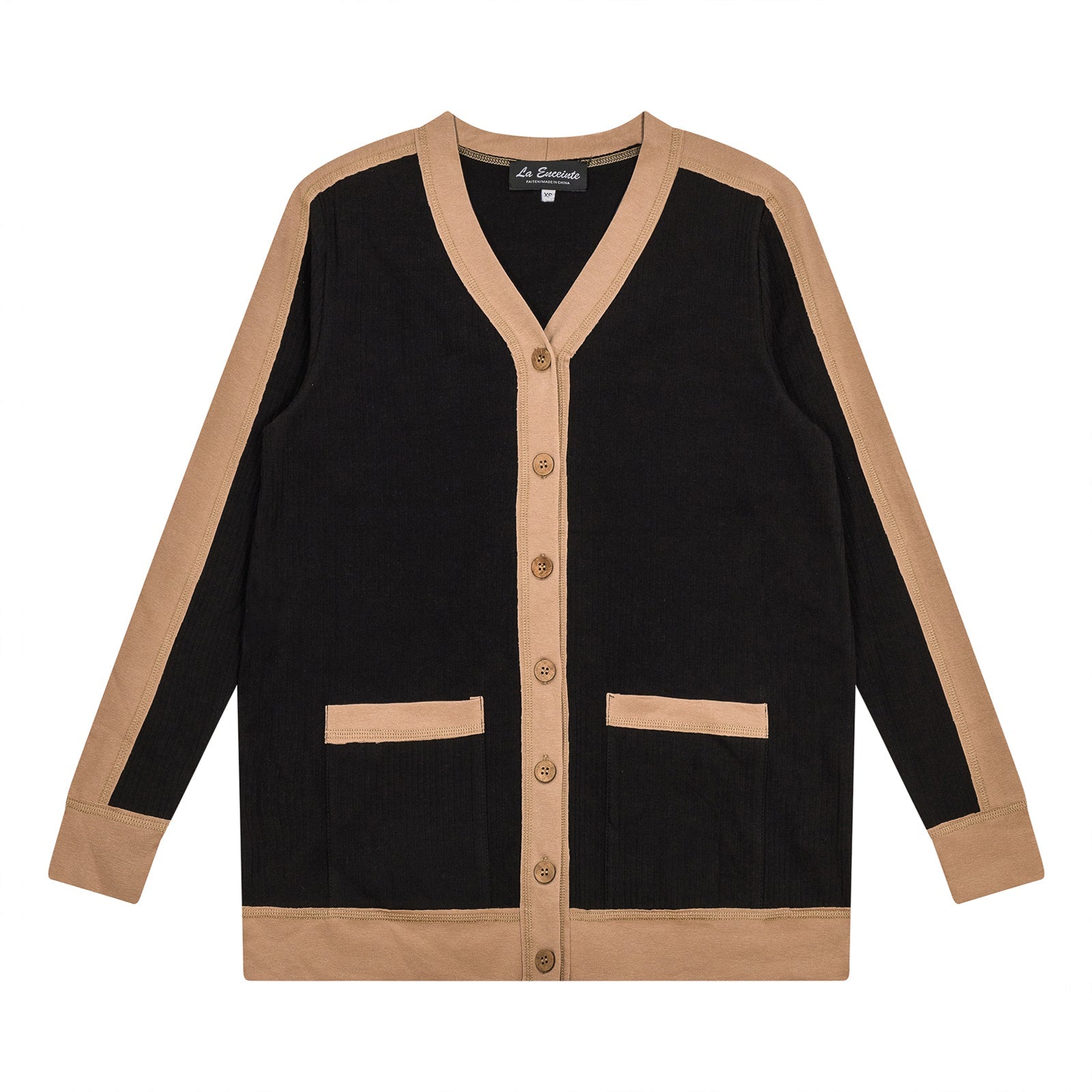 Maternity Ribbed Contrast Cardigan Black Dark Beige