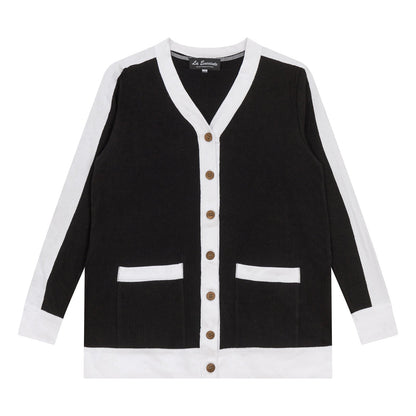 Maternity Ribbed Contrast Cardigan Black White