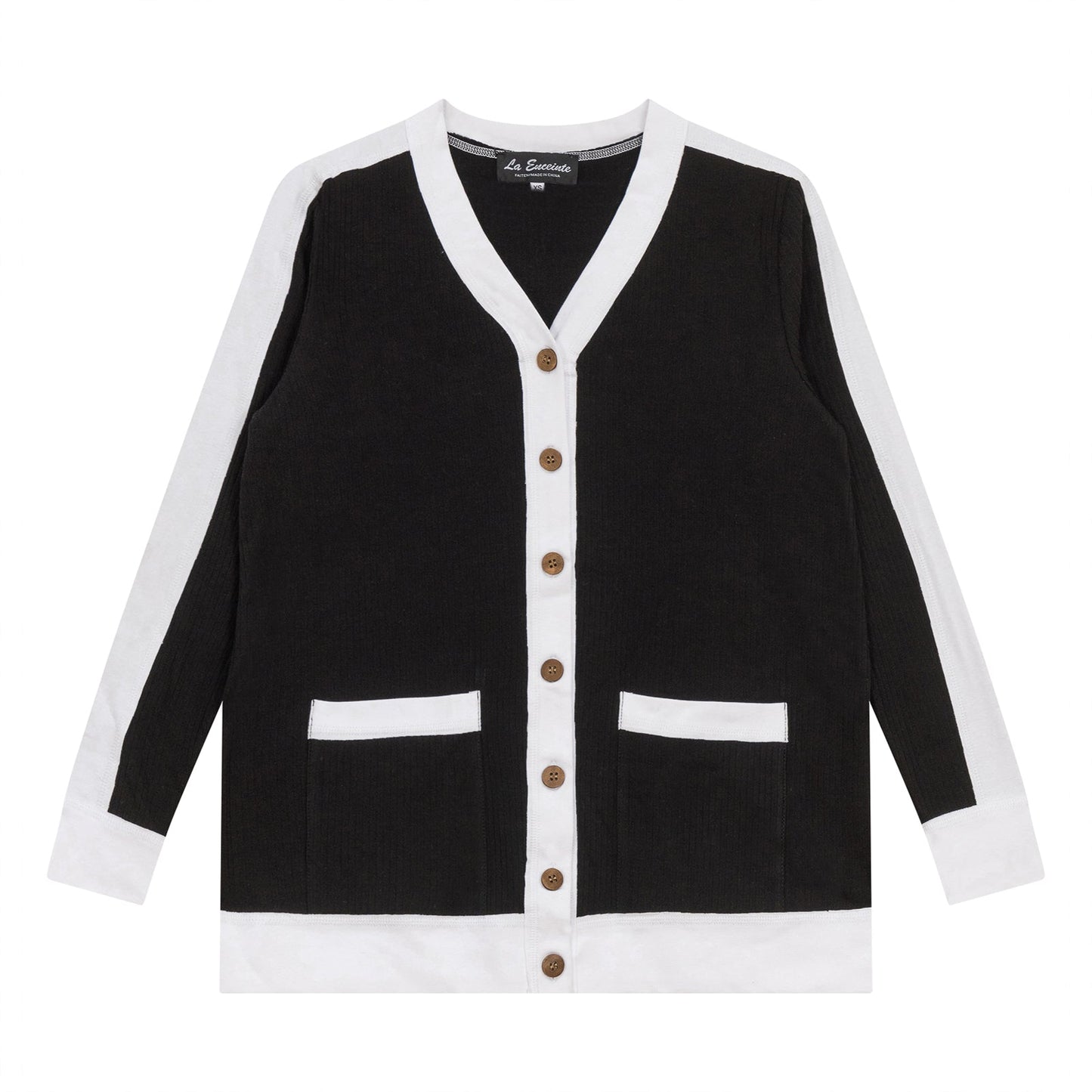 Maternity Ribbed Contrast Cardigan Black White