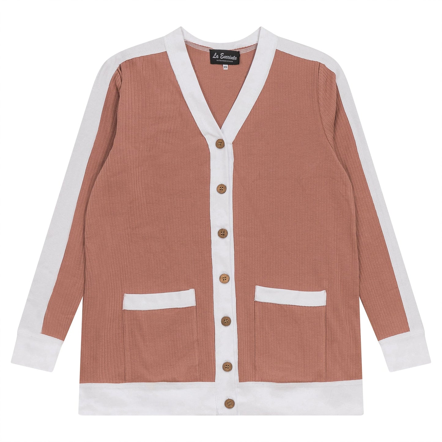 Maternity Ribbed Contrast Cardigan Dusty Blush
