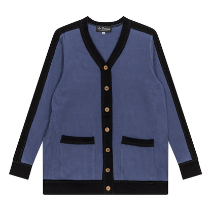 Maternity Ribbed Contrast Cardigan Medium Denim