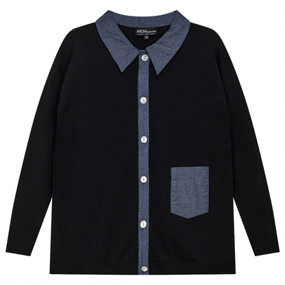 Maternity Rib Knit Color Blocked Jacket Black