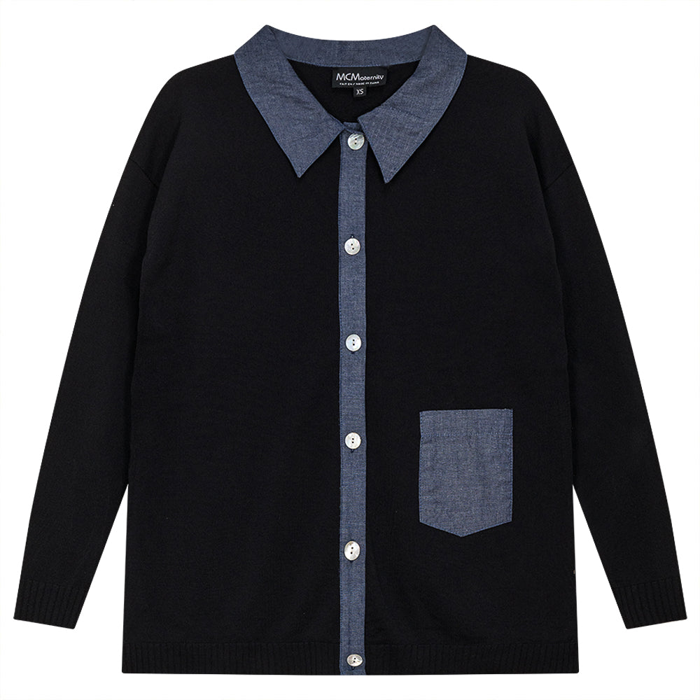 Maternity Rib Knit Color Blocked Jacket Black