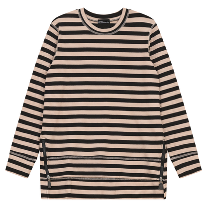 Striped Maternity Zip Top Black Beige