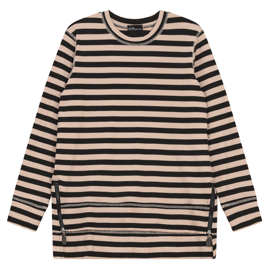 Striped Maternity Zip Top