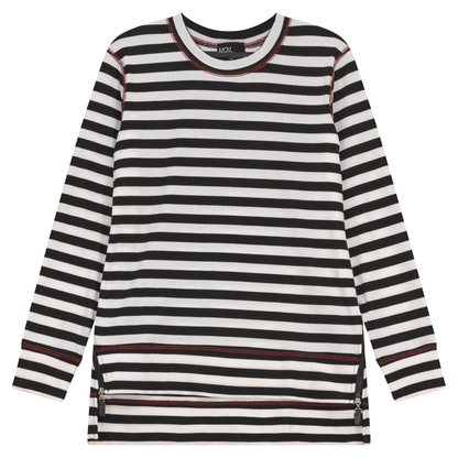 Striped Maternity Zip Top Black White