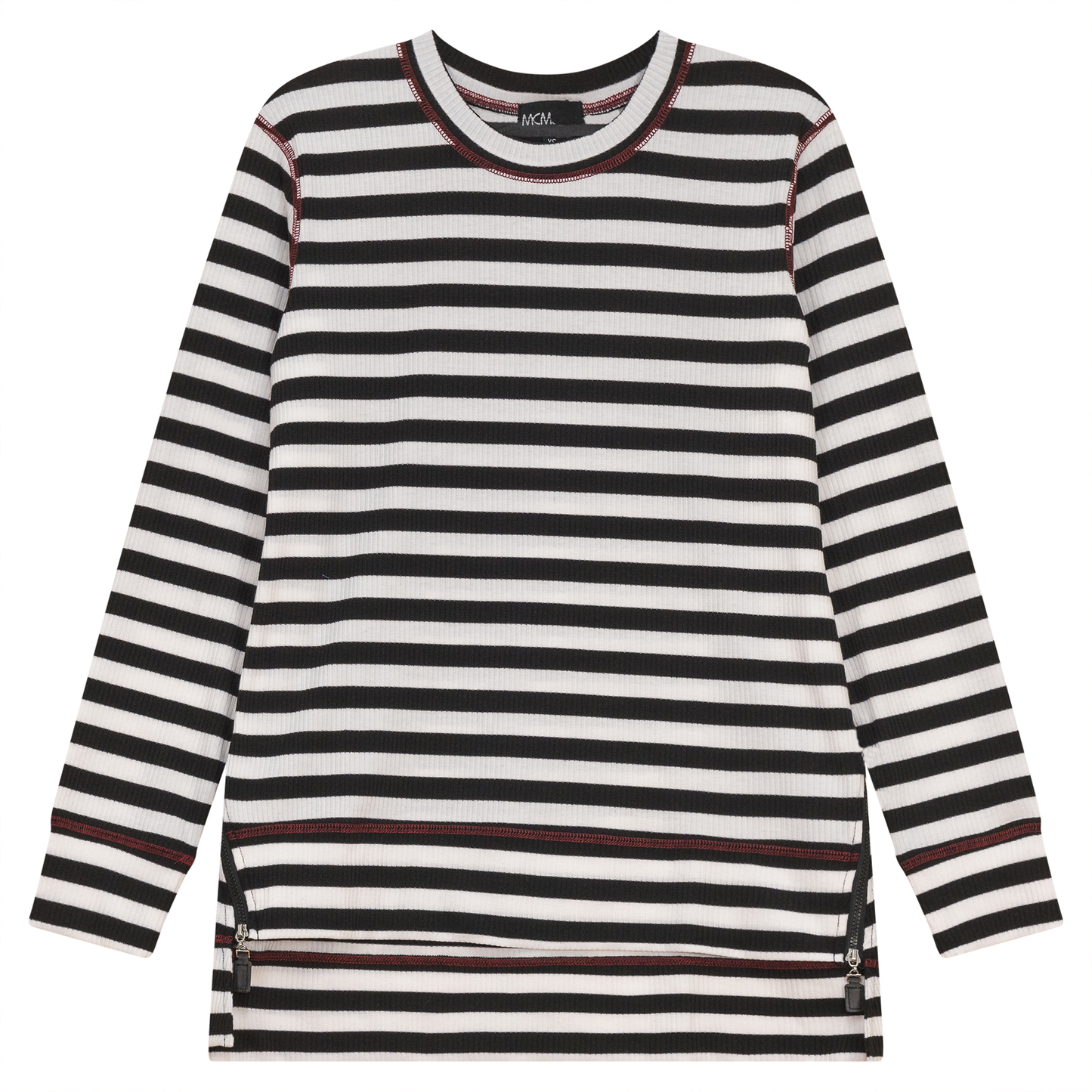 Striped Maternity Zip Top Black White