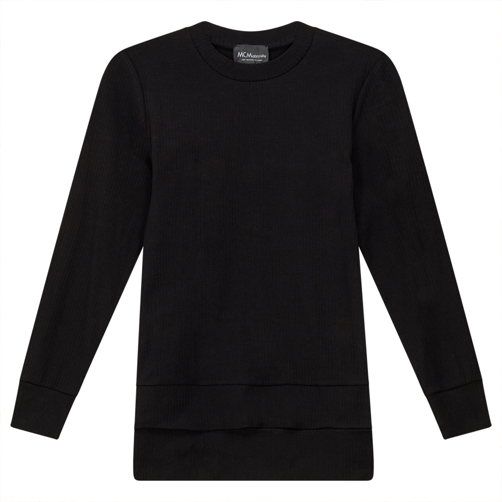 Ribbed Maternity Zip Top Black