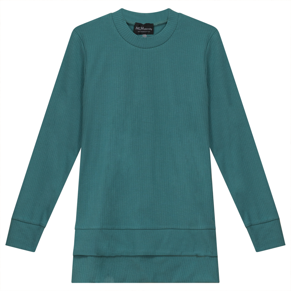 Ribbed Maternity Zip Top Dark Sage