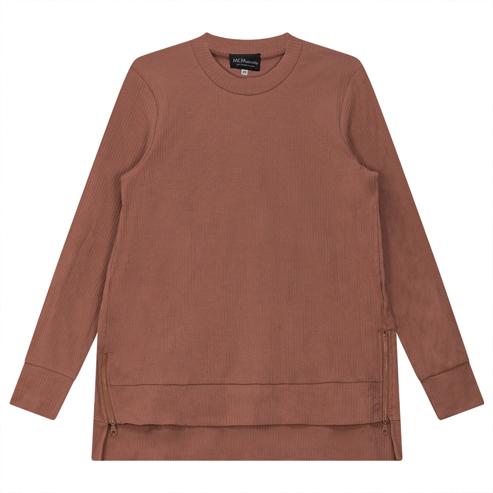 Ribbed Maternity Zip Top Dusty Blush