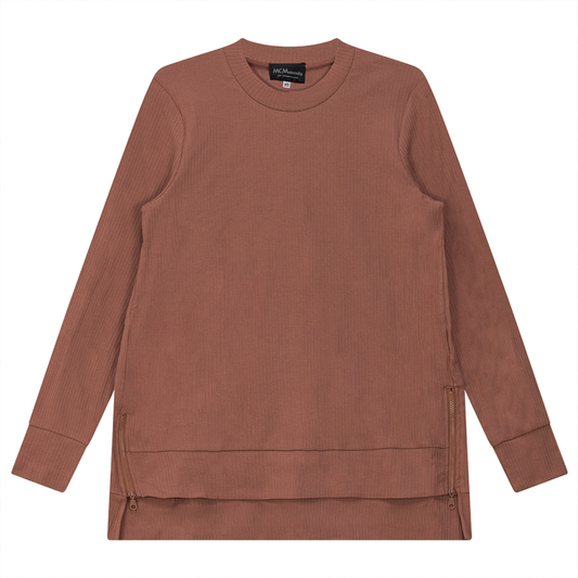 Ribbed Maternity Zip Top Dusty Blush