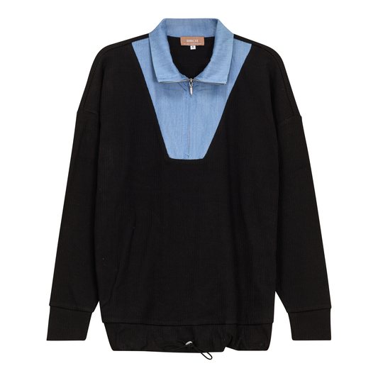 Maternity Henley Bungee Contrast Top Black