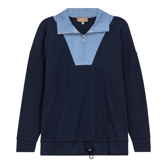 Maternity Henley Bungee Contrast Top Dark Denim