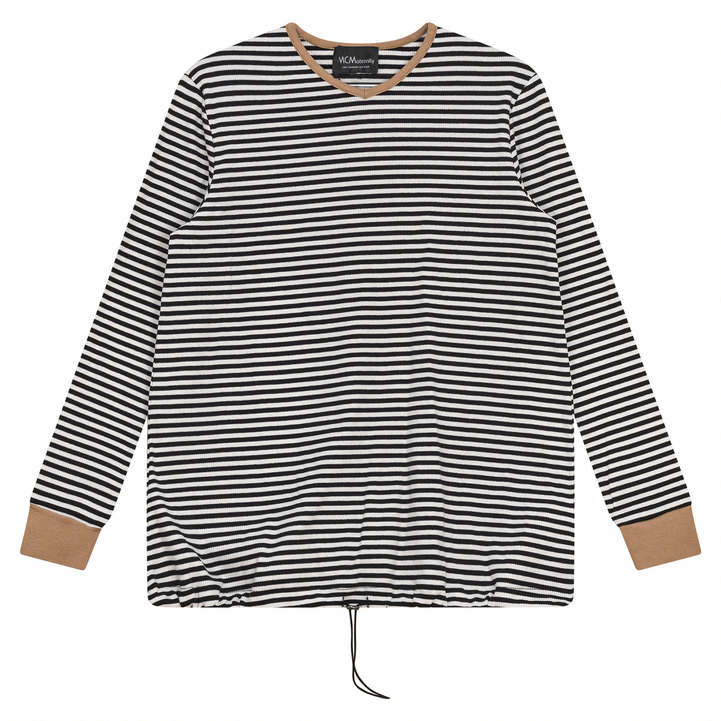 Maternity Striped V Neck Top Black