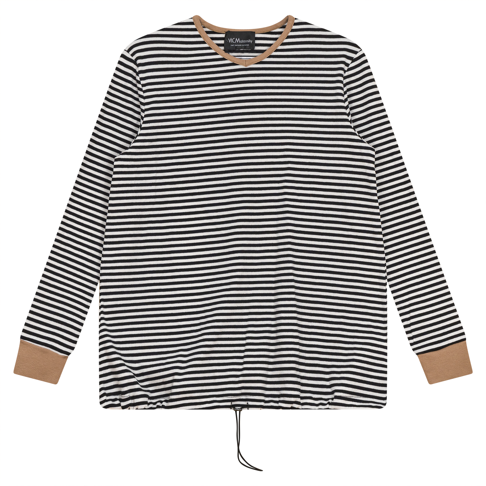 Maternity Striped V Neck Top Black