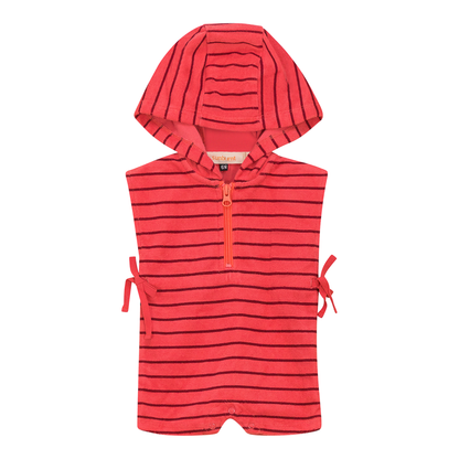 Stripped Terry Romper Coral Berry