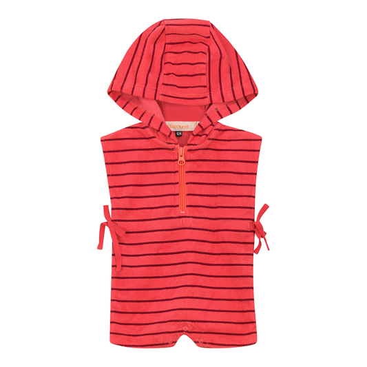Stripped Terry Romper Coral Berry