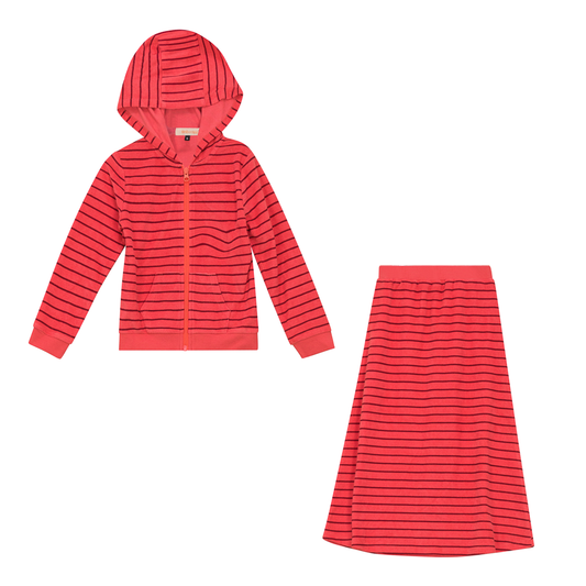 Stripped Terry 2Pc Set Coral Berry