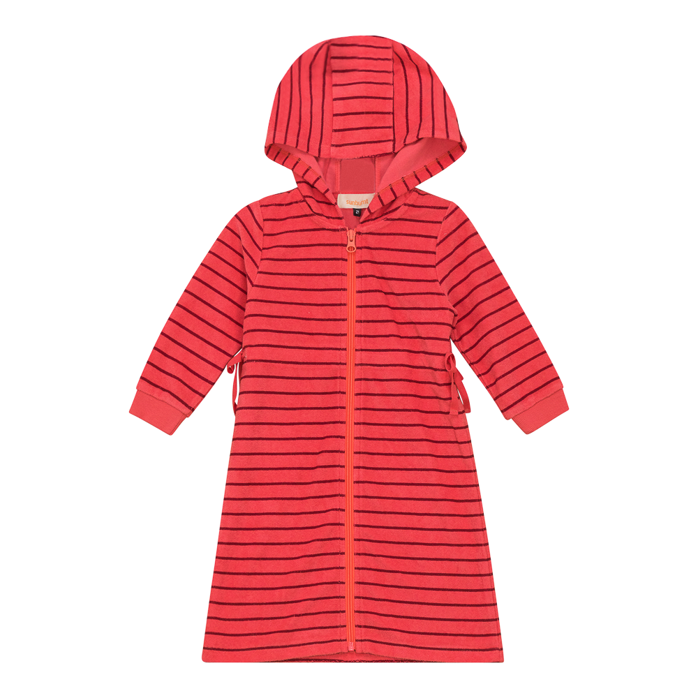 Stripped Terry Robe Coral Berry