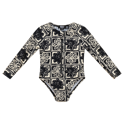 Printed Swimsuit Black White